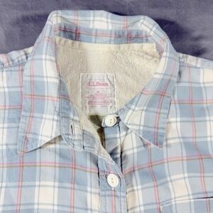 LL Bean Shirt Soft Jacket Men Medium Blue Plaid Fleece Lined Flannel Button